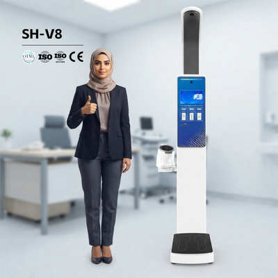 Gelişmiş 10,2 İnç Dokunmatik Ekran Özelleştirilebilir Kişisel Tartı Self Servis Kiosk Sağlık Kan Basıncı Ağırlık Yükseklik Monitörü Yükseklik Ağırlık Kan Basıncı Makinesi